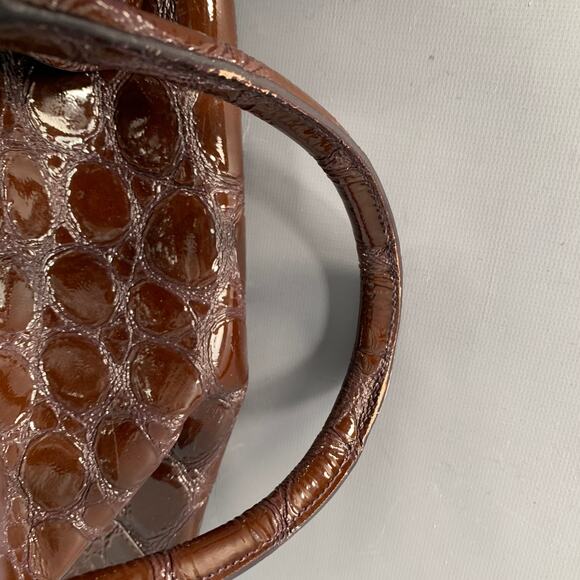 ALAIA Brown Embossed Patent Leather Top Handles Shoulder Handbag - Picture 7 of 8